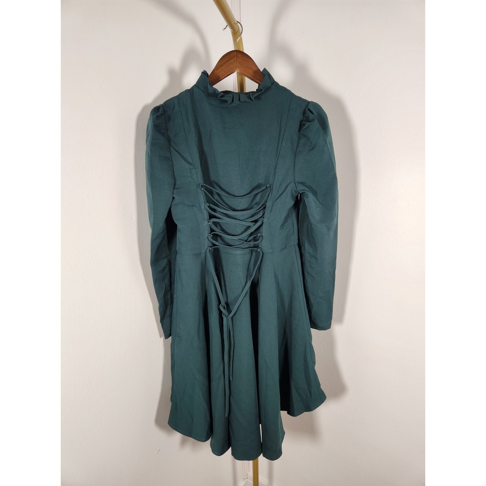 Scarlet Darkness Victorian Gothic Steampunk High Low Cloak Jacket Green Medium - Picture 6 of 9